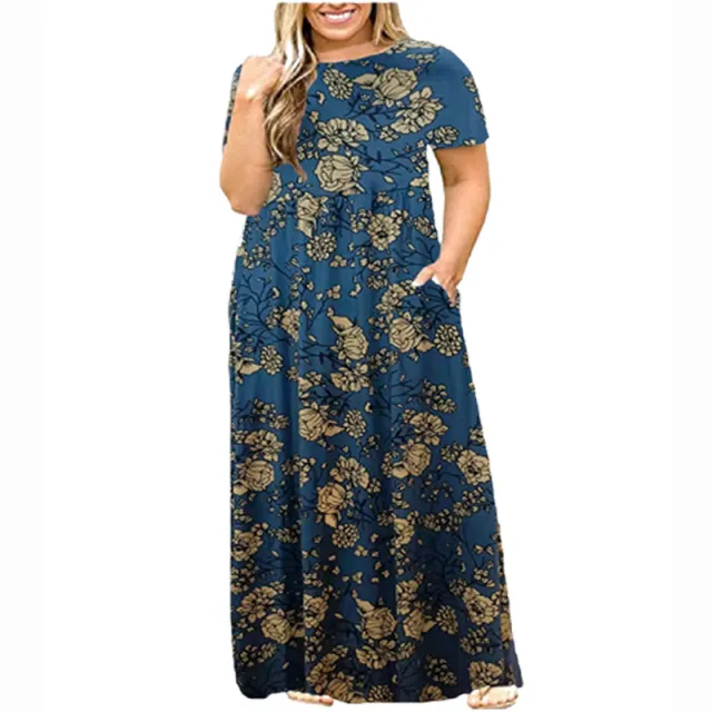 Short Sleeve Round Neck Solid Color Dress Blue Grey - Shop at LoveMi