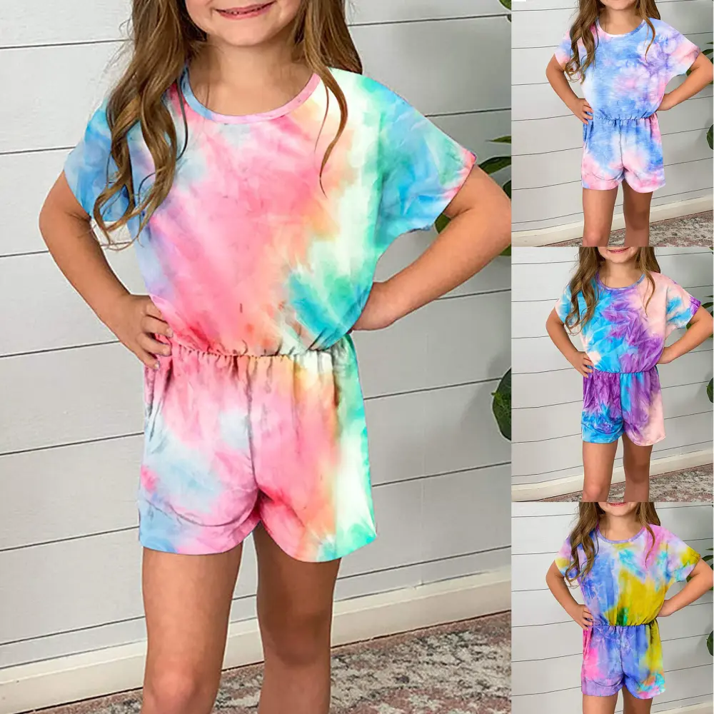 Girls Tie-dye Round Neck Jumpsuit Women