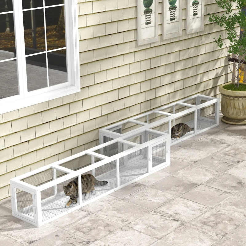 Wooden Cat Run With Weather Protection, Connecting Inside And Outside