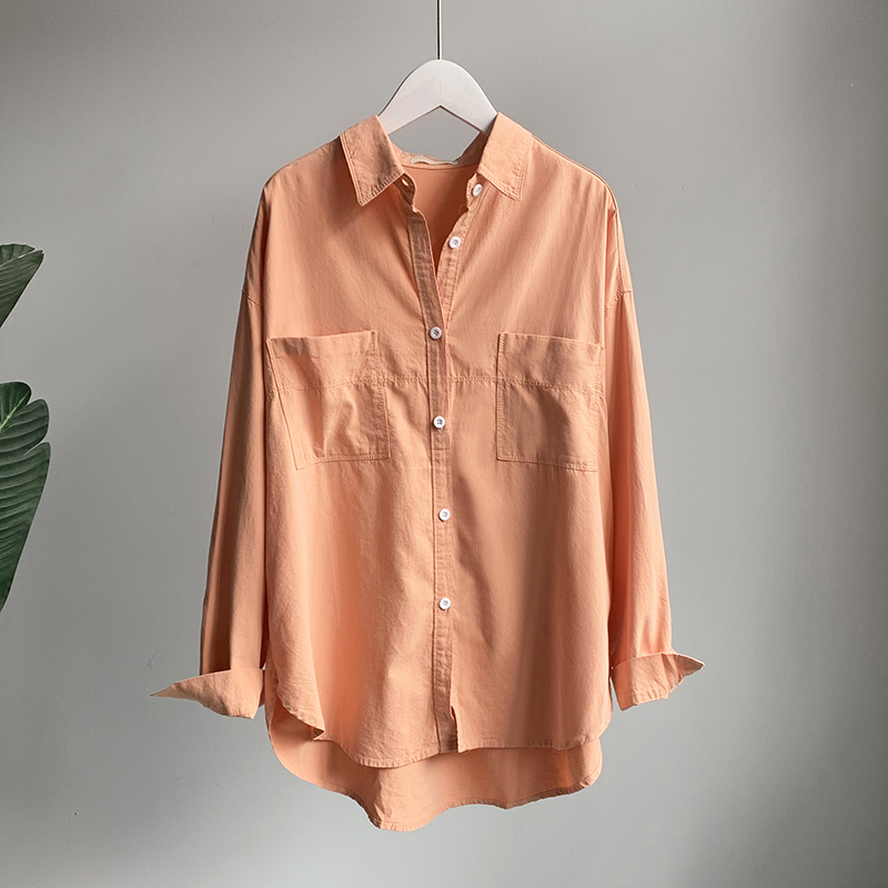 All Match Loose Two Pocket Solid Color Shirt