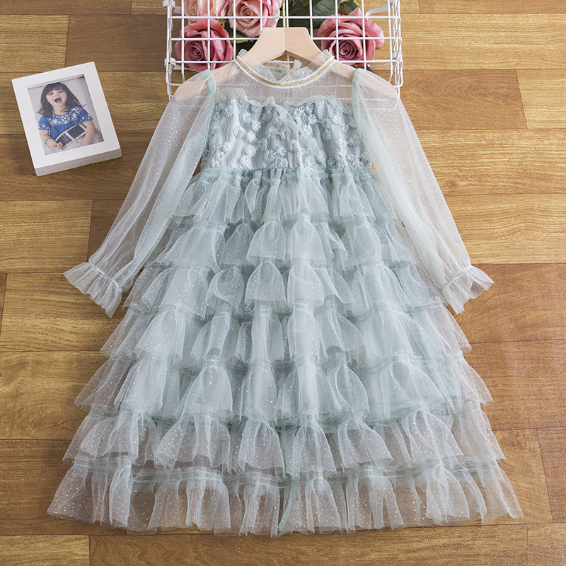 Girls Long Sleeve Mesh Cake Tutu Skirt