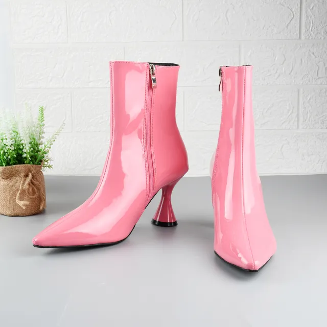 Women Boots Pointed Toe Ankle Boots Side Zipper Shoes Pink - Shop at LoveMi