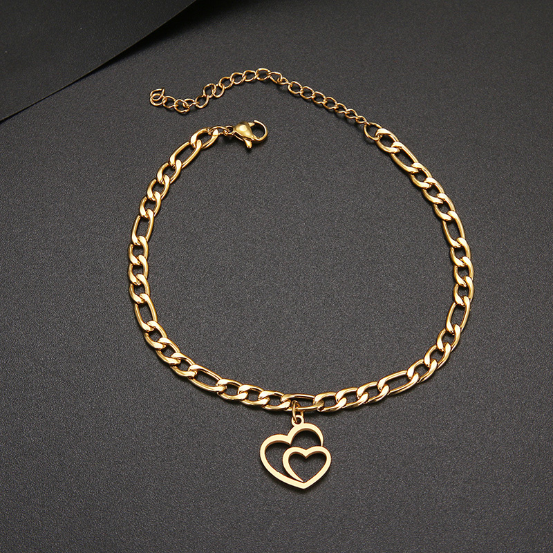 Title 2, Stainless Steel Double Heart Charm Gold Chain B...