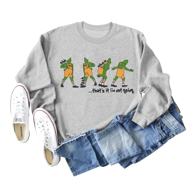 Women's Christmas Printed Long Sleeved Sweater Grey - Shop at LoveMi