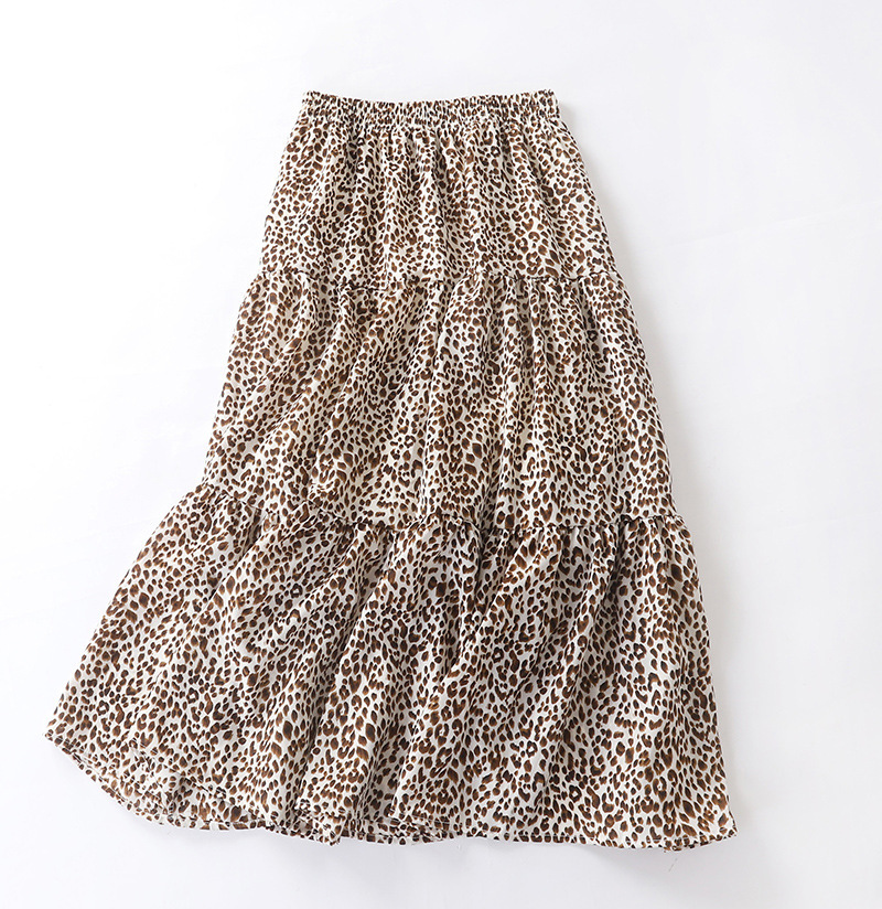 Title 5, Brown Leopard Print Cotton Chiffon Skirt for wo...