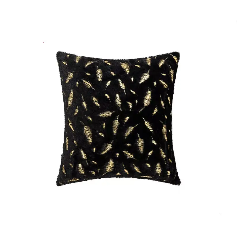 Soft Plush Cushion Cover Gold Foil Feather