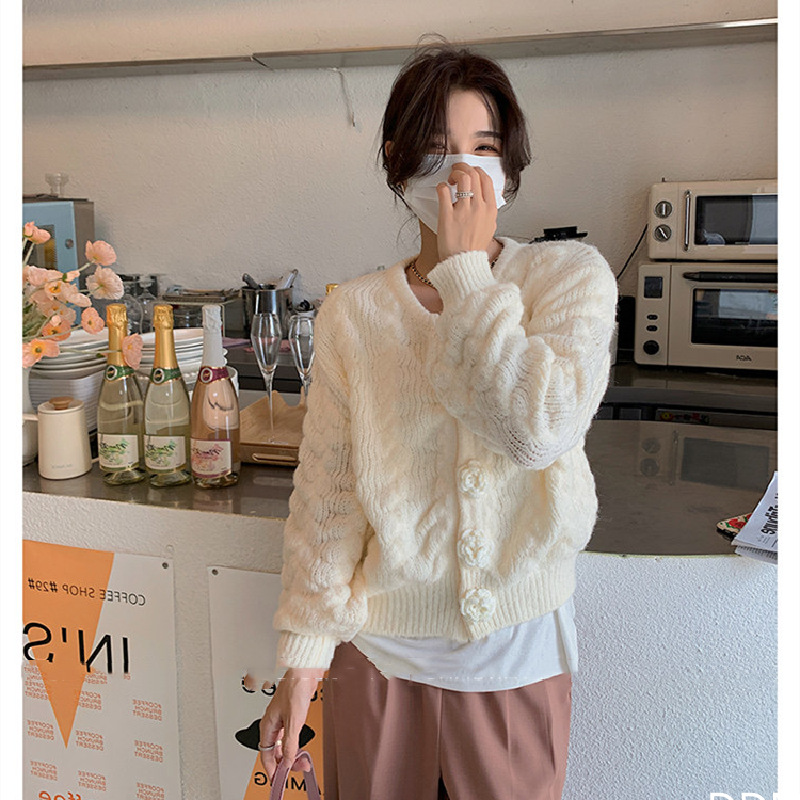 Title 2, Cardigan Lazy Knit Sweater Loose Round Neck Top...