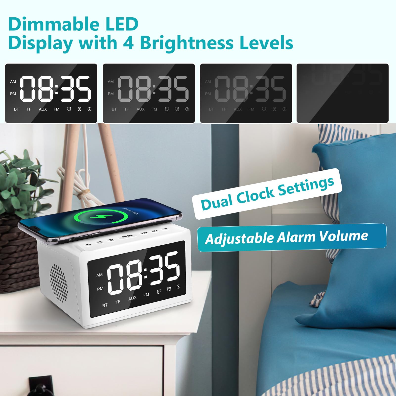 Alarm Clocks Bedside, Digital Alarm Clock Radio With Bluetooth Speaker, USB... 7