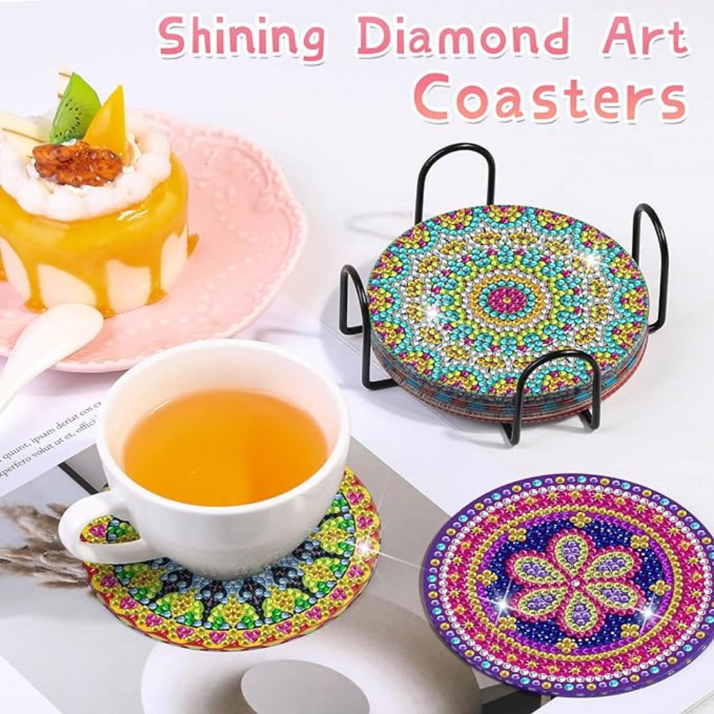 Diamond Art Drawing Coaster With Bracket, DIY Mandala Pattern Diamond Art Coaster, Suitable For Adults And Beginners Diamond Drawing Kit, Diamond Kit Craft Supplies, Exquisite Gifts For Frien