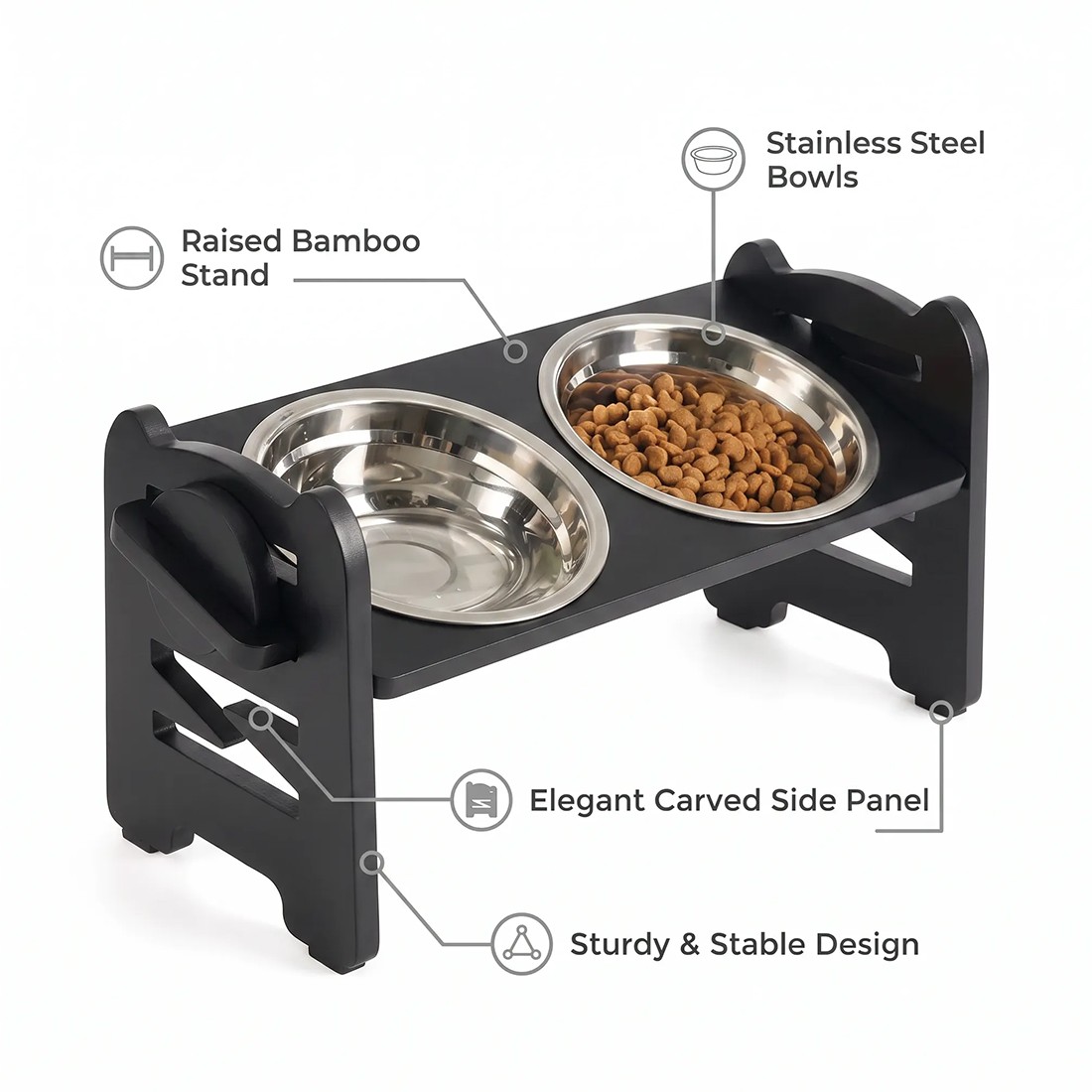 Large Dog Food Feeding Stand Station Stainless Double Raised Bowls Steel Holder