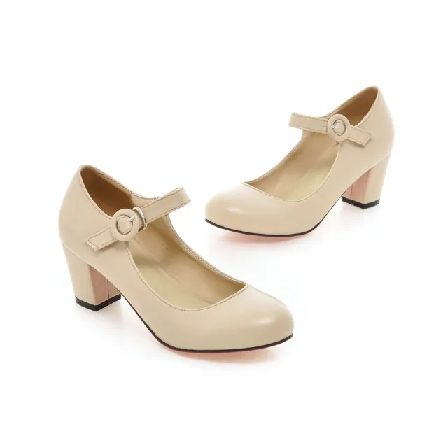 Buckle High Heels Round Head Leisure Low top Shoes Beige - Shop at LoveMi