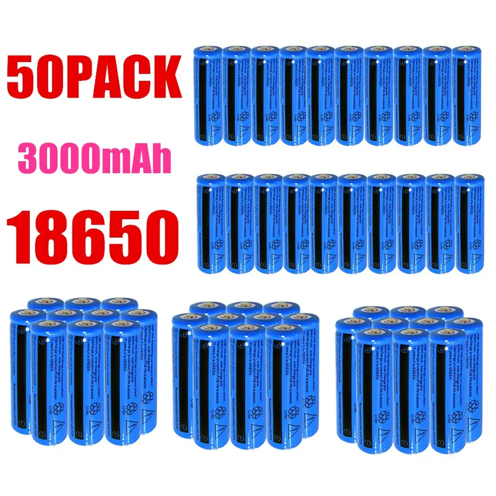 50& Battery 3.7V Rechargerable Li-ion 3000mAh 18650