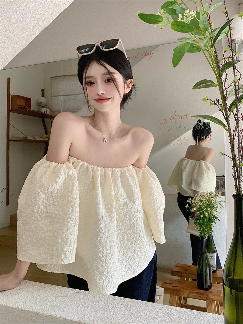 Title 9, One-shoulder Short-sleeved Shirt Puff-sleeve Cr...