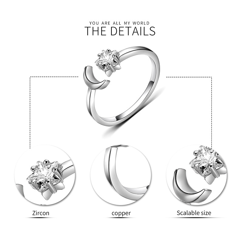 خاتم مرصع بالزركون، تصميم نجوم وقمر لأوروبا وأمريكا - عرض حصري