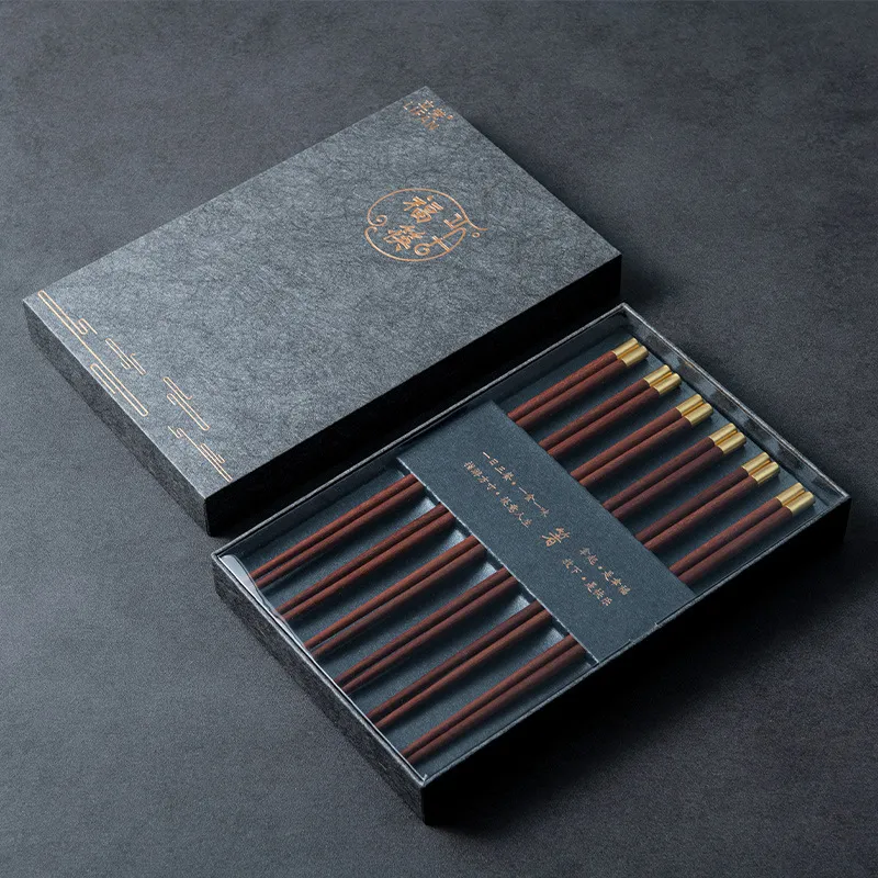 Gift Boxed Chicken Wings Log Chopsticks Household Chopsticks Family Set 5 Pairs - Red Sandalwood