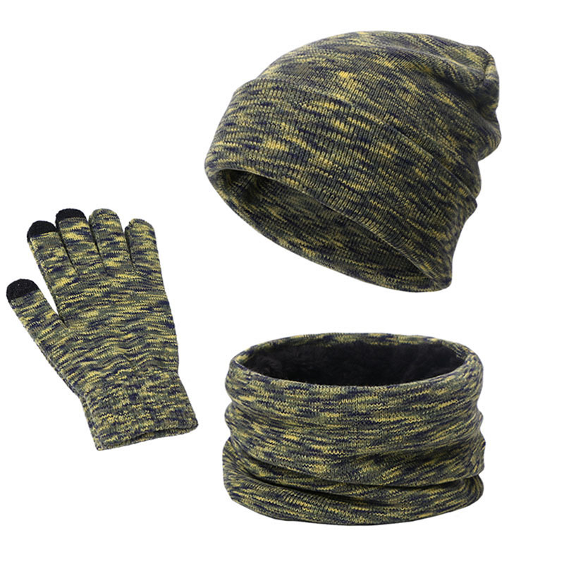 Knitted Three-piece Hat Scarf Touch Screen Gloves Plus Velvet Outdoor Solid Color — foto 4