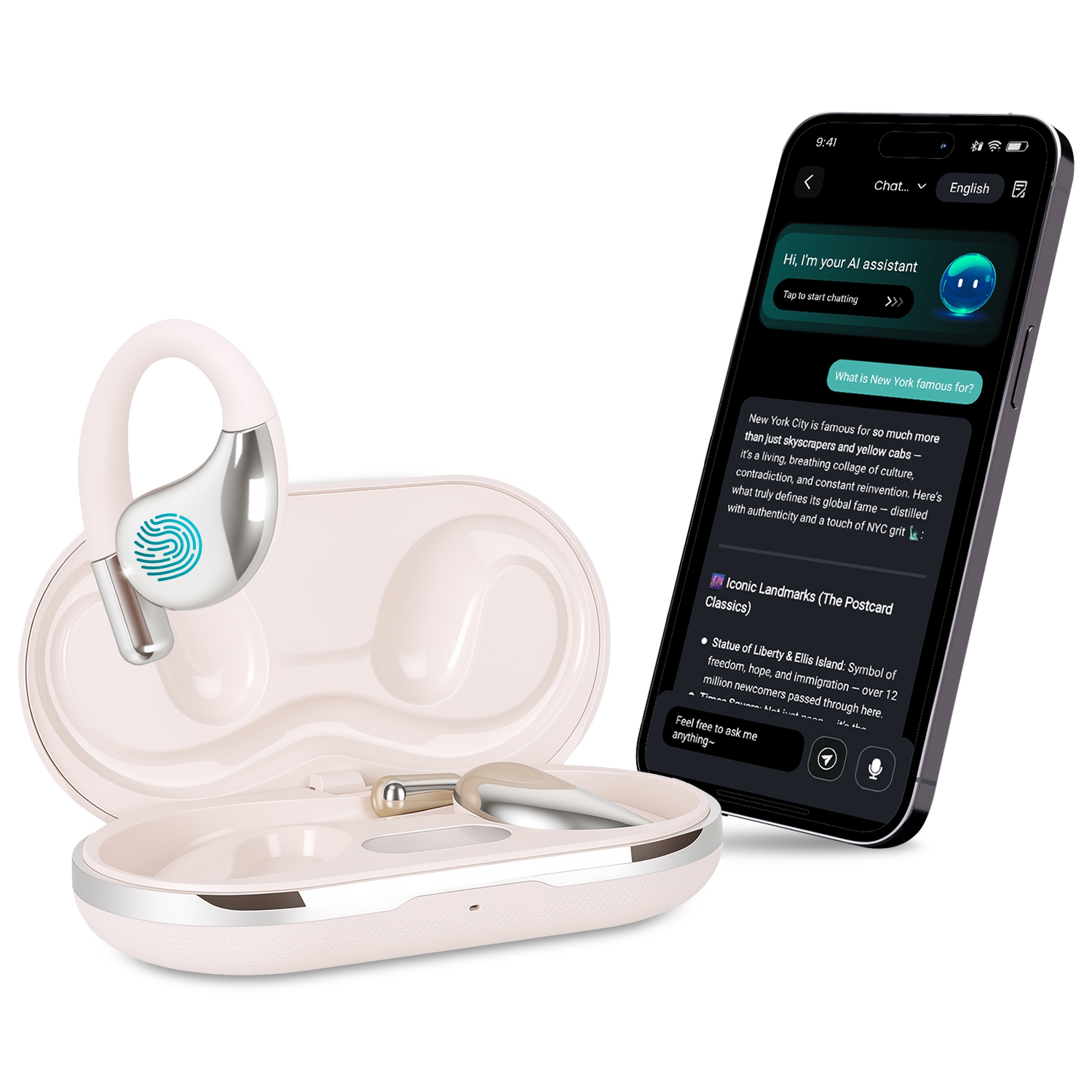 Open-Ear AI Translation Earbuds 165-Language Real-Time AI Headphone Wireless 5.4 Translating Earbuds With Charging Case For Travel Meetings Language Learning thumbnail 7