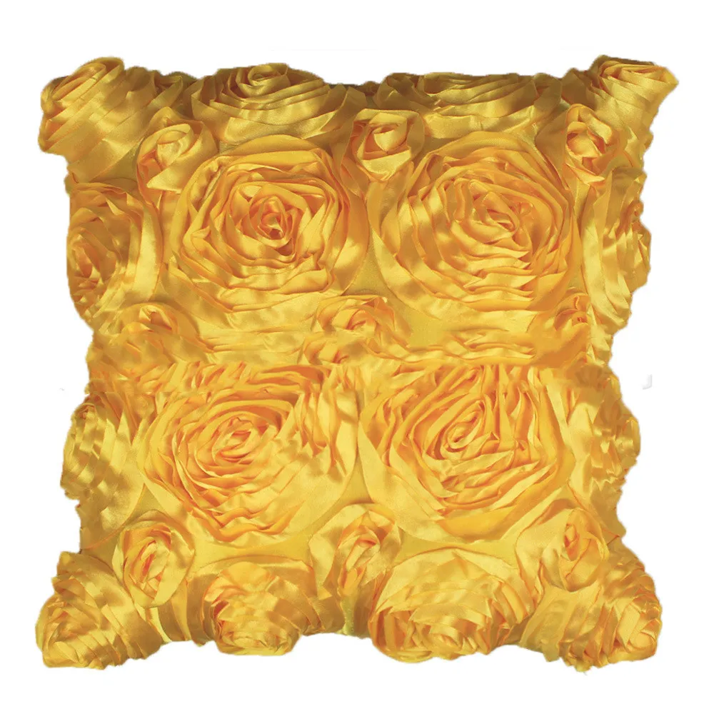 Home Satin Rose Embroidery Cushion Cover - Gold
