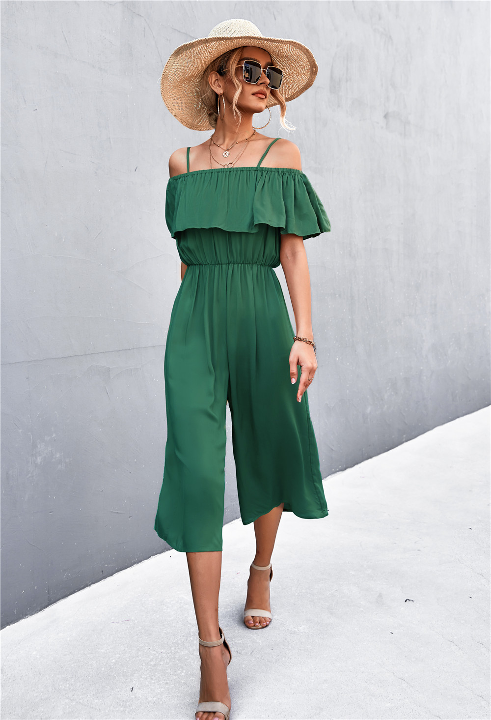 Solid Color One-Shoulder Loose Casual Sling Jumpsuit - Image 6