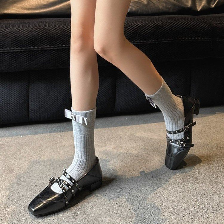 Women's 2026 Spring New Rivet Decor Mary Jane Shoes, Square Toe Cross Strap Flat Ballet Flats