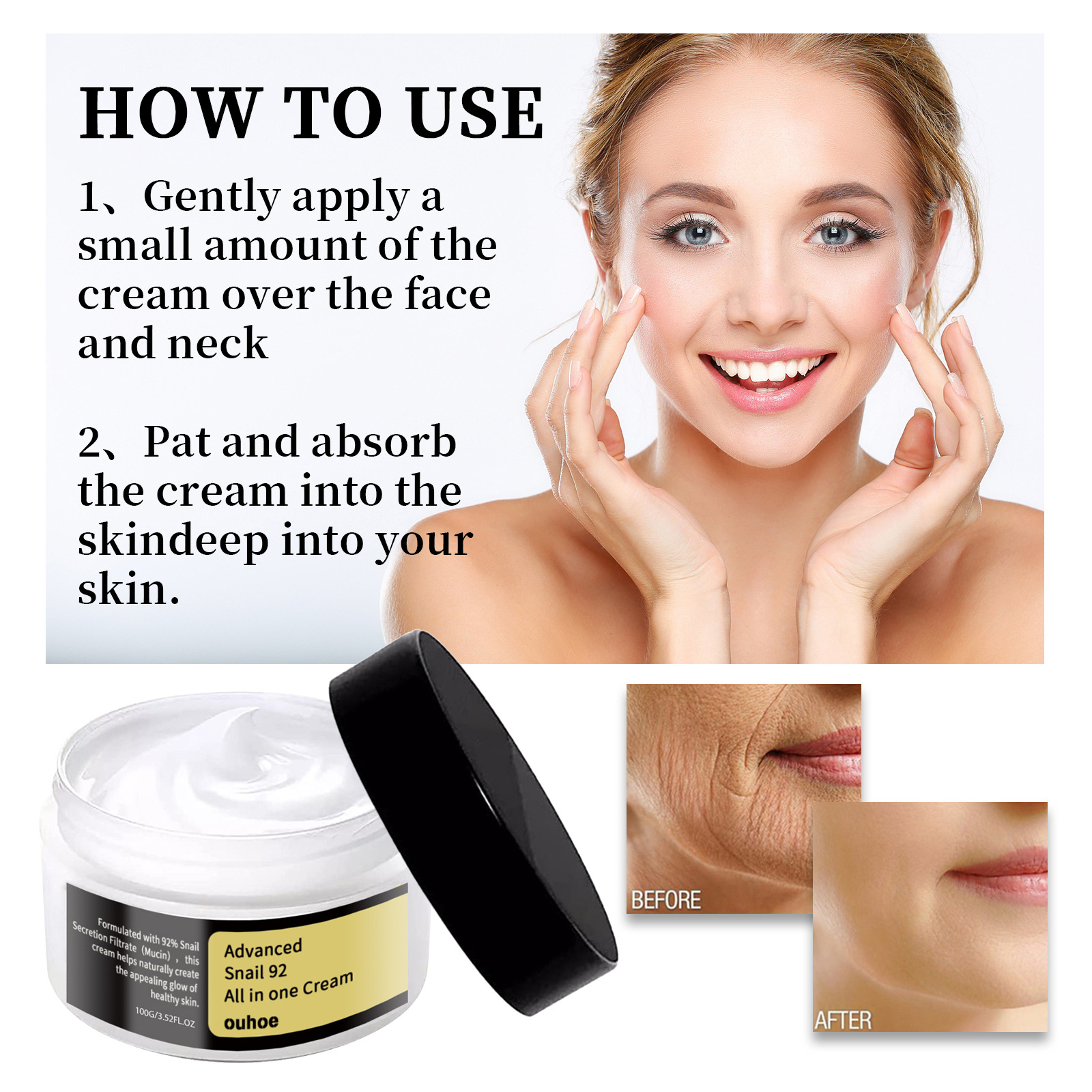 OUHOE Snail Cream Gentle, Nourishing, Hydrating And Firming Facial Skin Moisturizing Care Essence — foto 6