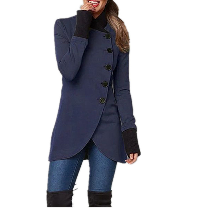 Single breasted Panelled Hem Slit Long sleeved Jacket Navy - Shop at LoveMi