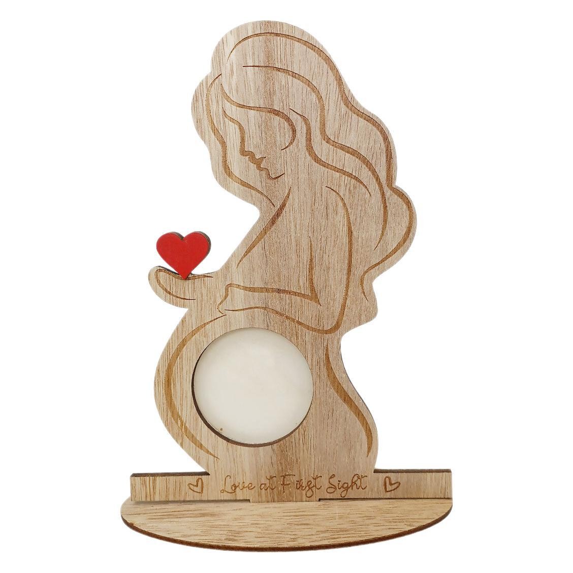 Pregnant Mom Wooden Ultrasound Photo Frame, Love At First Sight Sonogram Picture Keepsake Stand, Expectant Mother Gift Baby Shower Pregnancy Announcement Decor