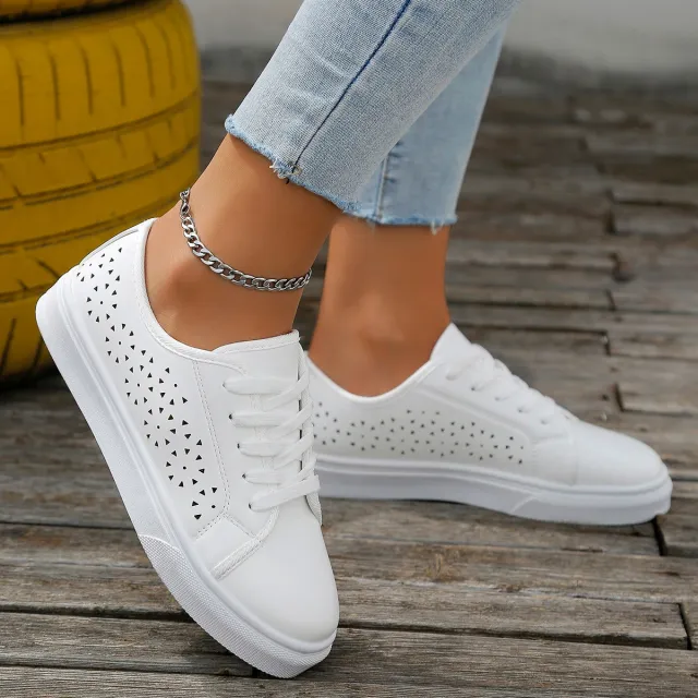 Cutout Flat Shoes Lace up Hollow Out Walking Shoes For Women Loafers White - Shop at LoveMi