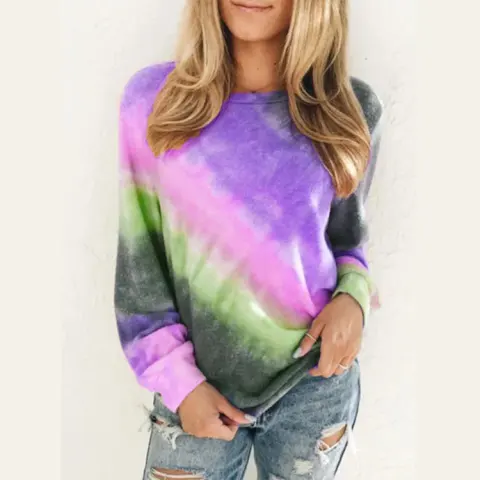 Fashion Tie Dye Rainbow Casual Long Sleeve T-shirt