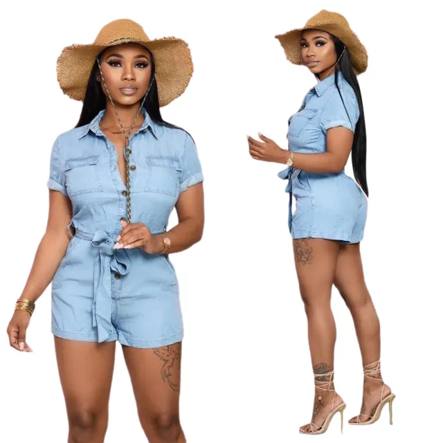 Wear Fashionable Denim Women's Fitted Jumpsuit Light Blue - Shop at LoveMi