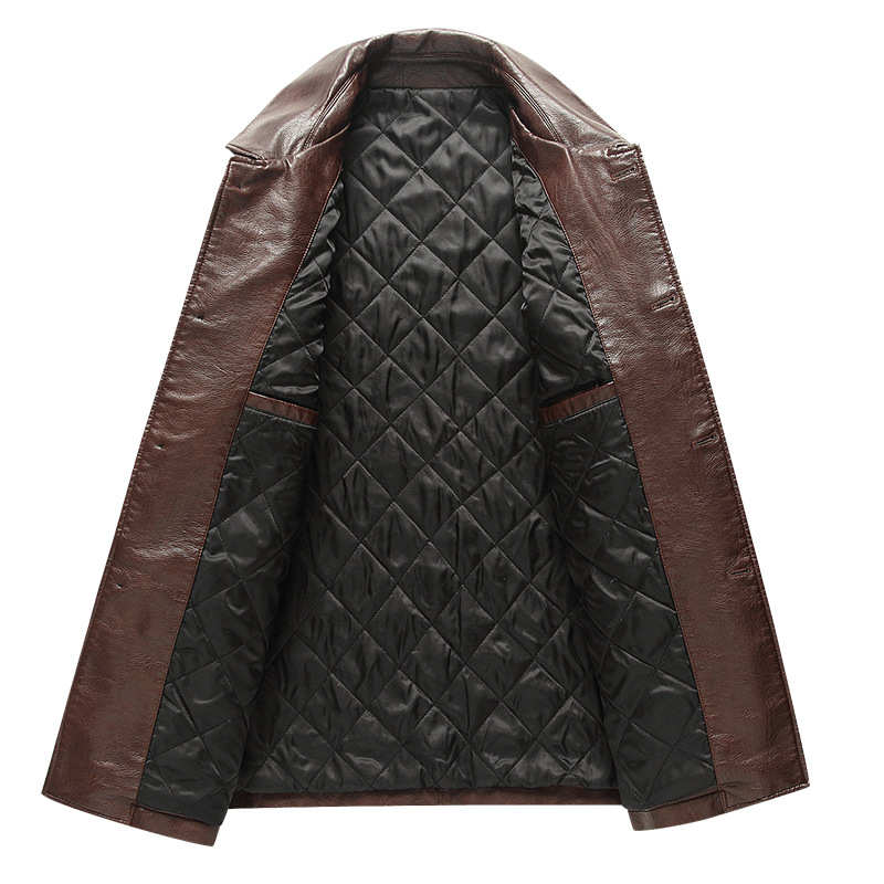Middle-aged And Elderly Men's Cotton Lapel Leather Jacket