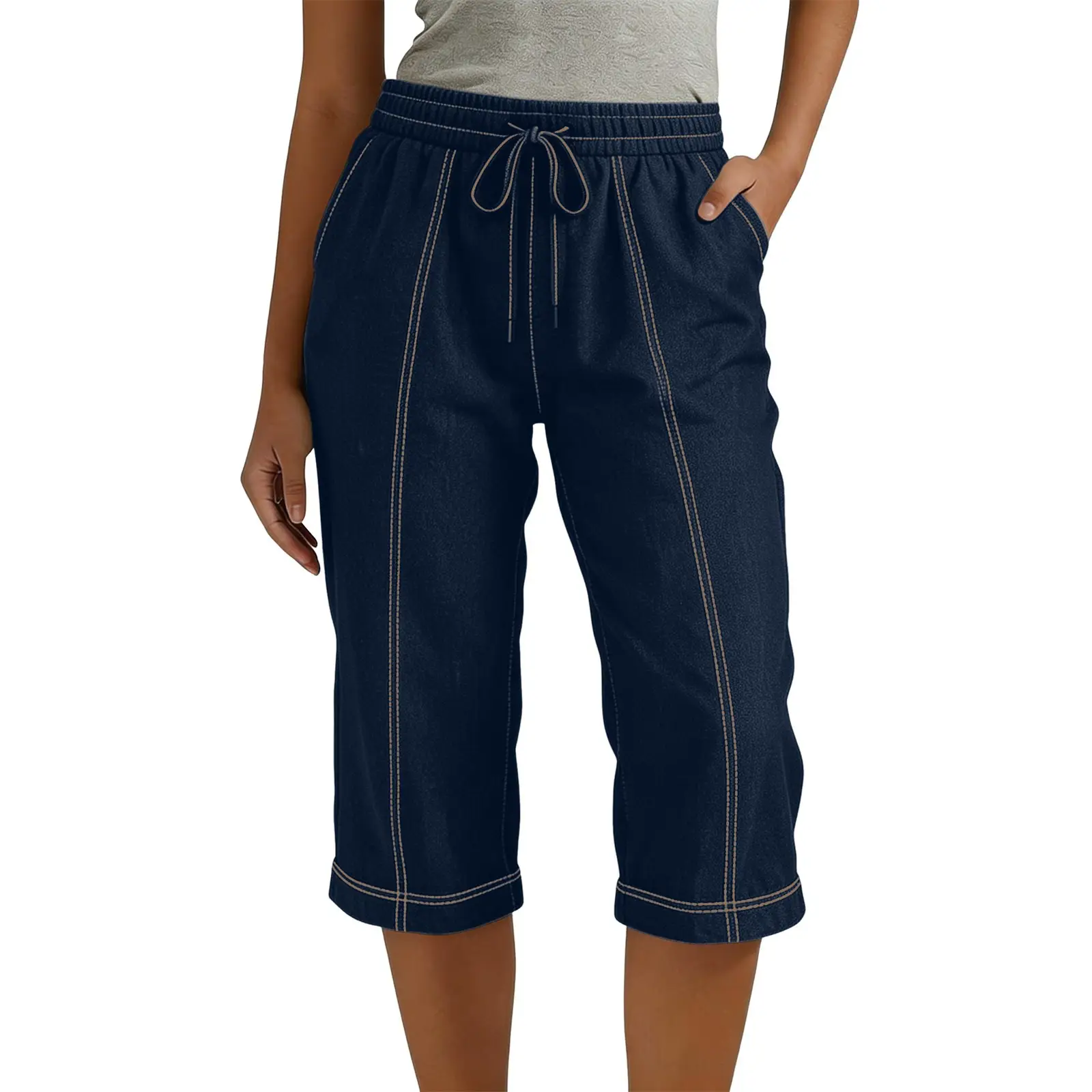 2026 Summer New Arrival, Solid Color Loose Tie Design Capris, Casual Slim & Comfortable
