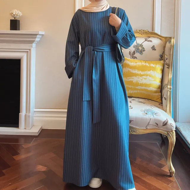Middle East Stripe Tunneled Dress Women Dark Grey - Shop at LoveMi