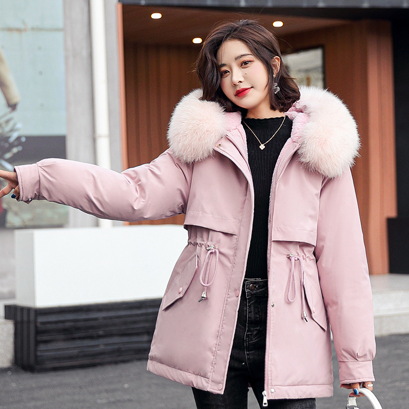 Fashion Waist Loose Thin And Thick Coat With Large Fur Collar