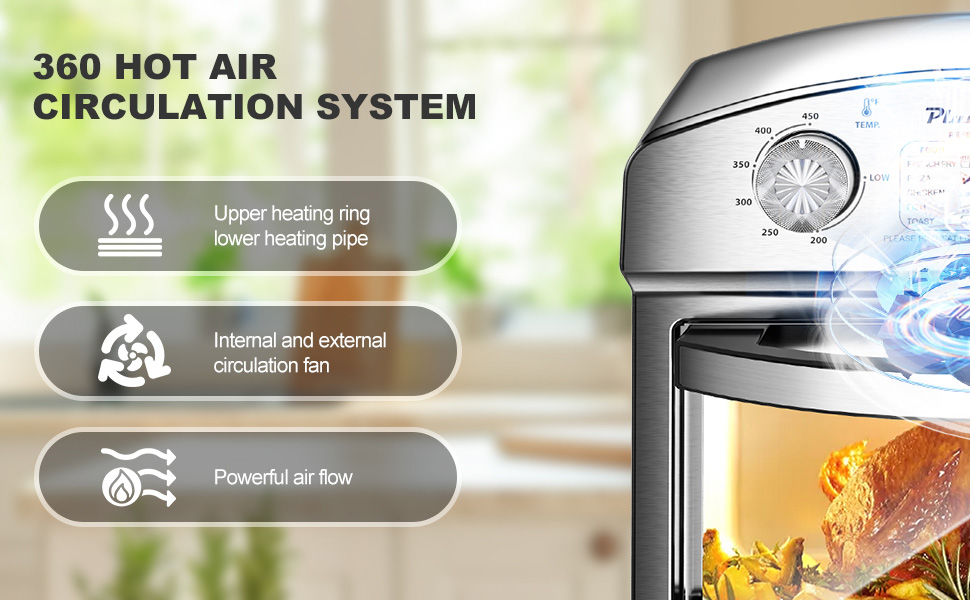 Friggitrice ad aria in acciaio inox da 12,5 litri, controllo a doppia manopola, timer di 60 minuti, preset per patatine fritte, pizza, pollo, pesce e toast. Design elegante, cookie salutariEX-STOCK Canada