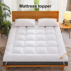 Mattress Topper Bed Pillowtop Mat Pad Protector Cover 4 Size 10CM Extra Thick---Queen-white