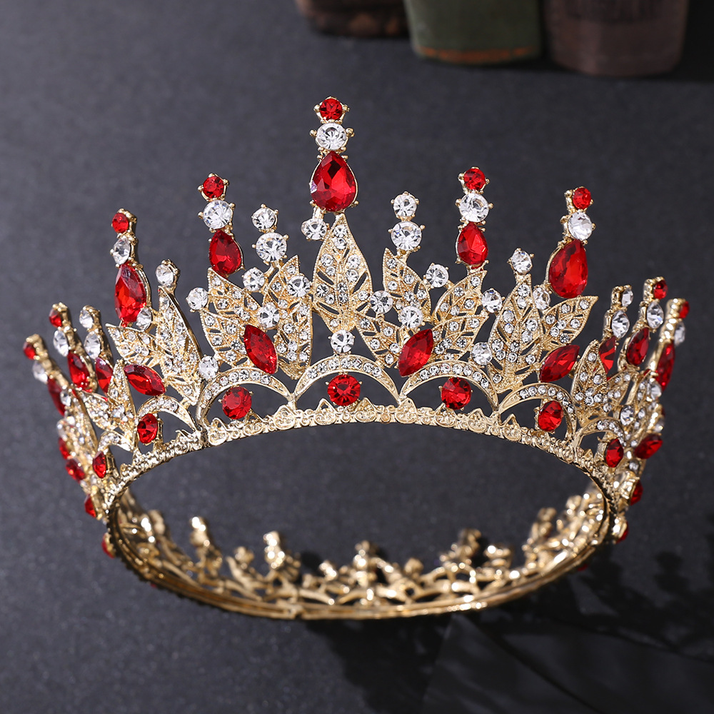Bride Royal Pink Crystal Crown Headband Wedding Hair Accessories