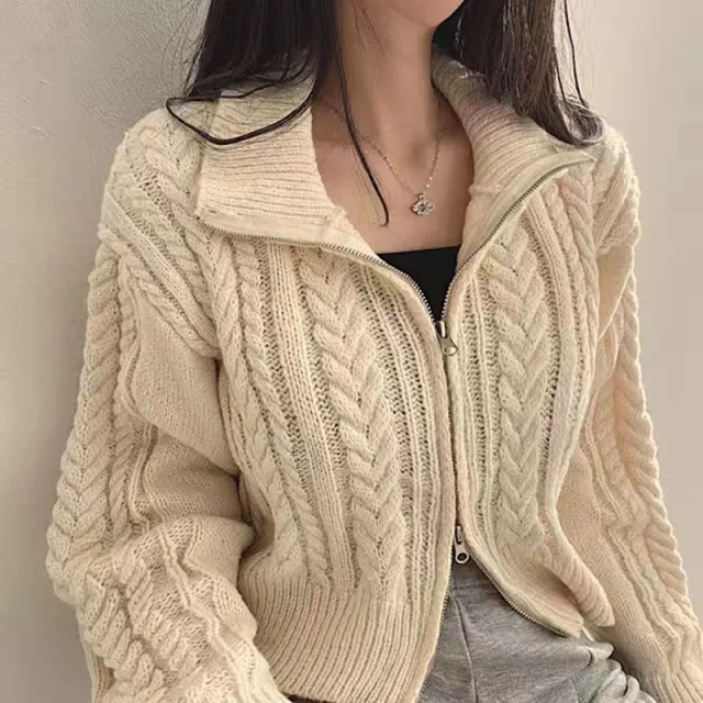 Retro Temperament Student Double Zipper Twist Coat Apricot - Shop at LoveMi