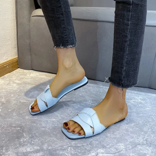 Women's New Solid Color Flat Casual Sandals Blue - Shop at LoveMi