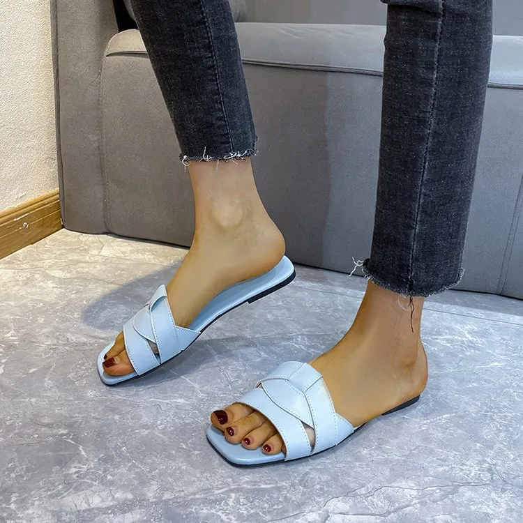 Women's New Solid Color Flat Casual Sandals - Blue