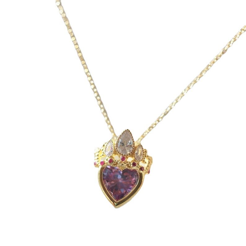 Women's Fashion Love Zircon Crown Necklace Love Heart