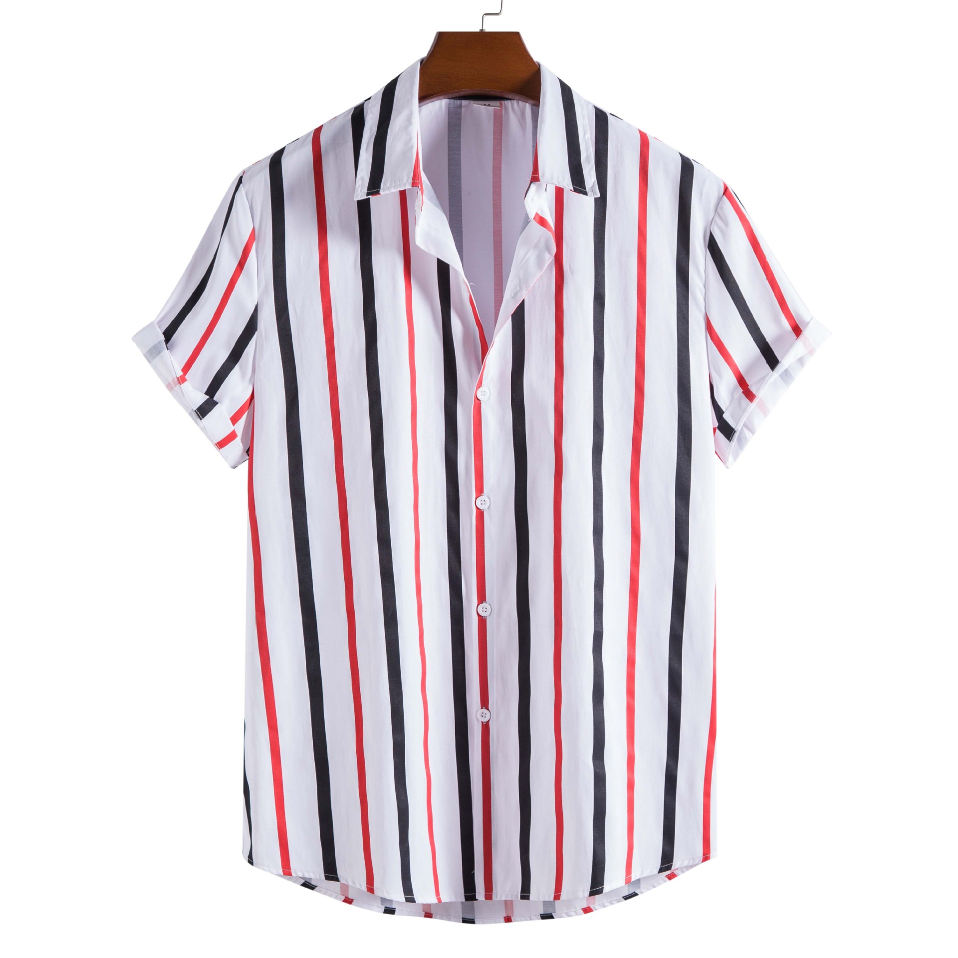 Men's Fashion Trend Stripe Print Short Sleeve Shirt