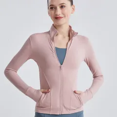 Pocket Track Top Running Fitness Cardigan - Bean Paste Powder - View 1