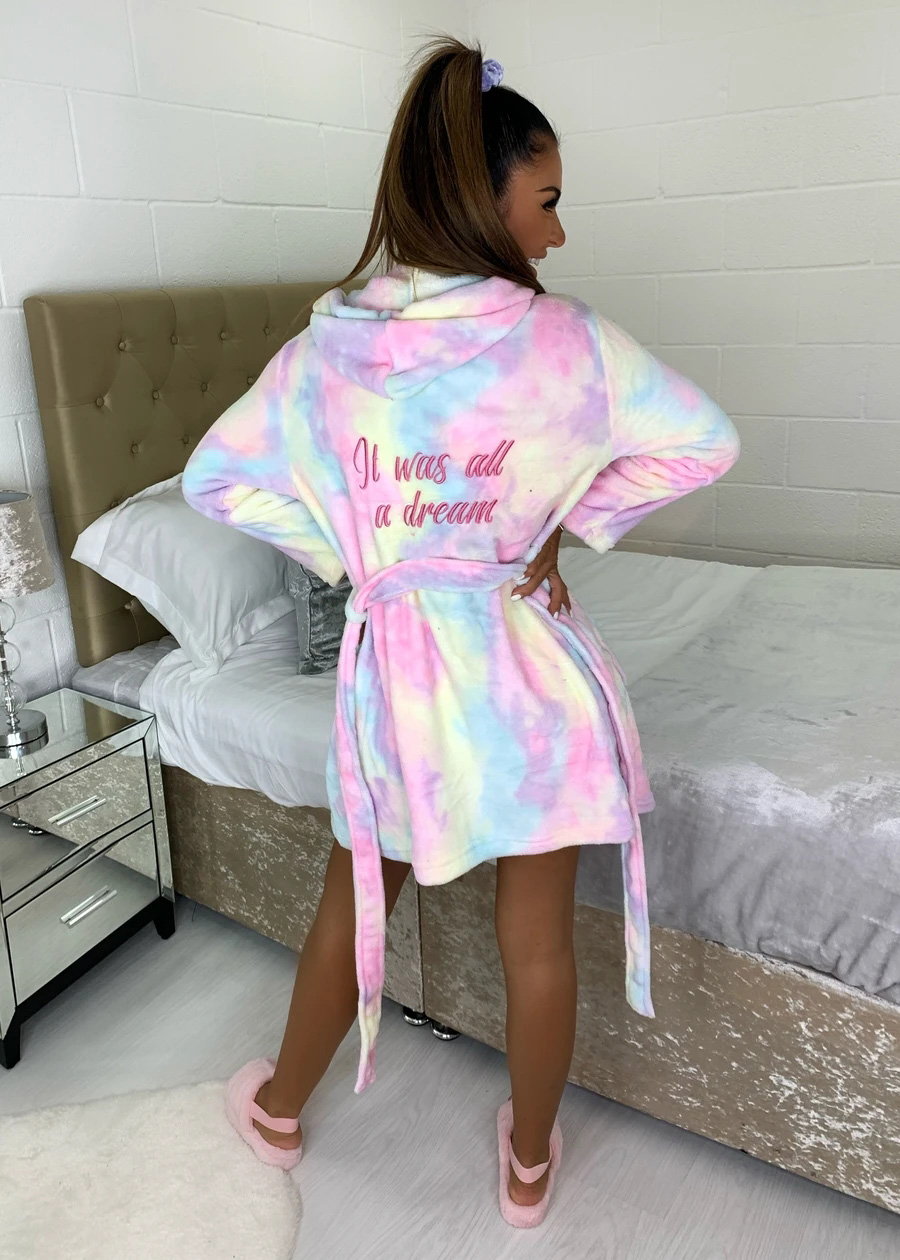 Title 2, Leopard Tie Dye Printed Lace-up Hooded Bathrobe...