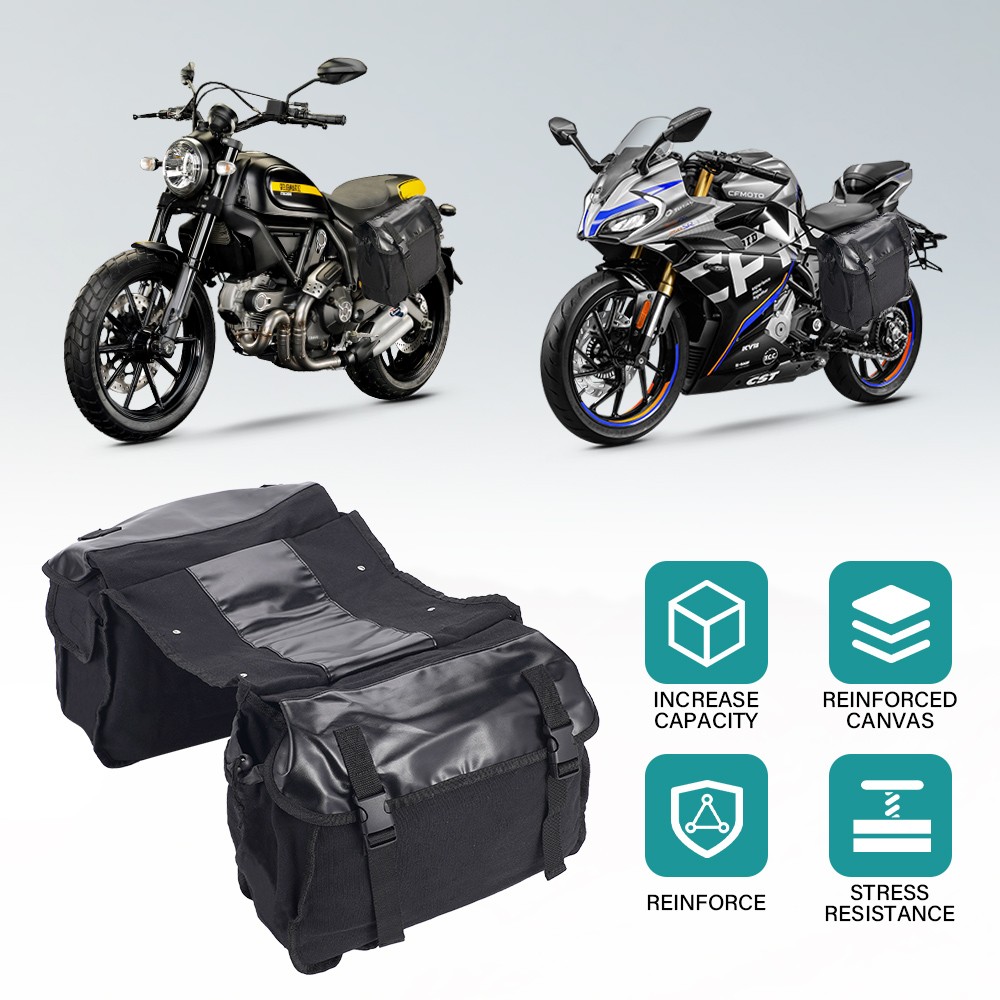 26L Motorcycle Saddle Bag Waterproof Side Canvas Travel Storage Bike Panniers