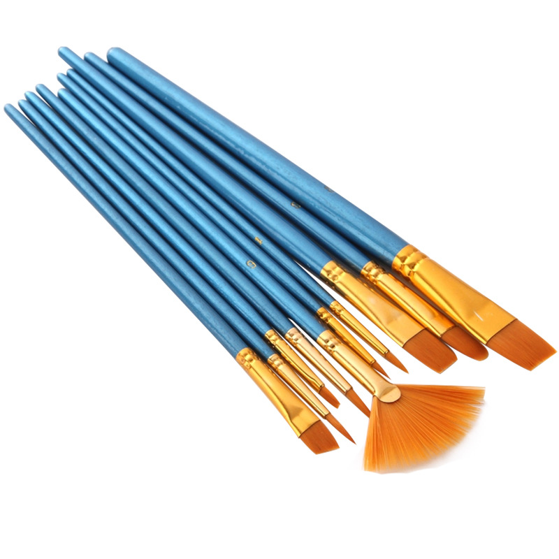 Pack Of 10 Blue Rod Nylon Hair Brushes