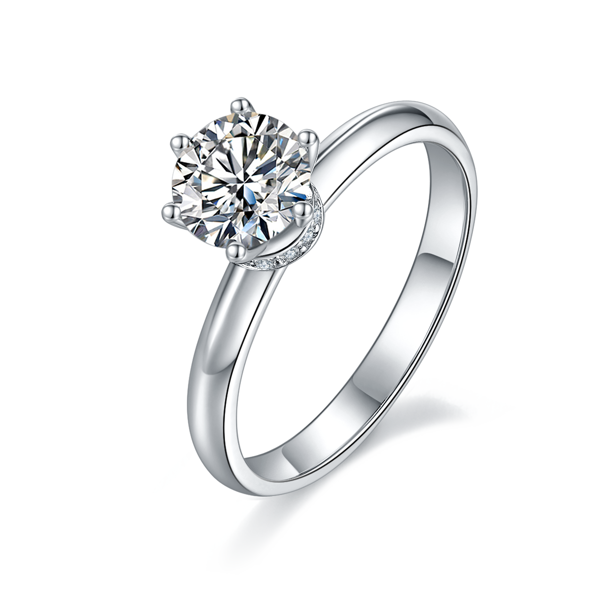 S925 Sterling Silver 1ct Moissanite Engagement Ring, D-VVS1 6-Prong Solitaire With Pave Collar, US Sizes 5-9, GRA Certificate Gift Box