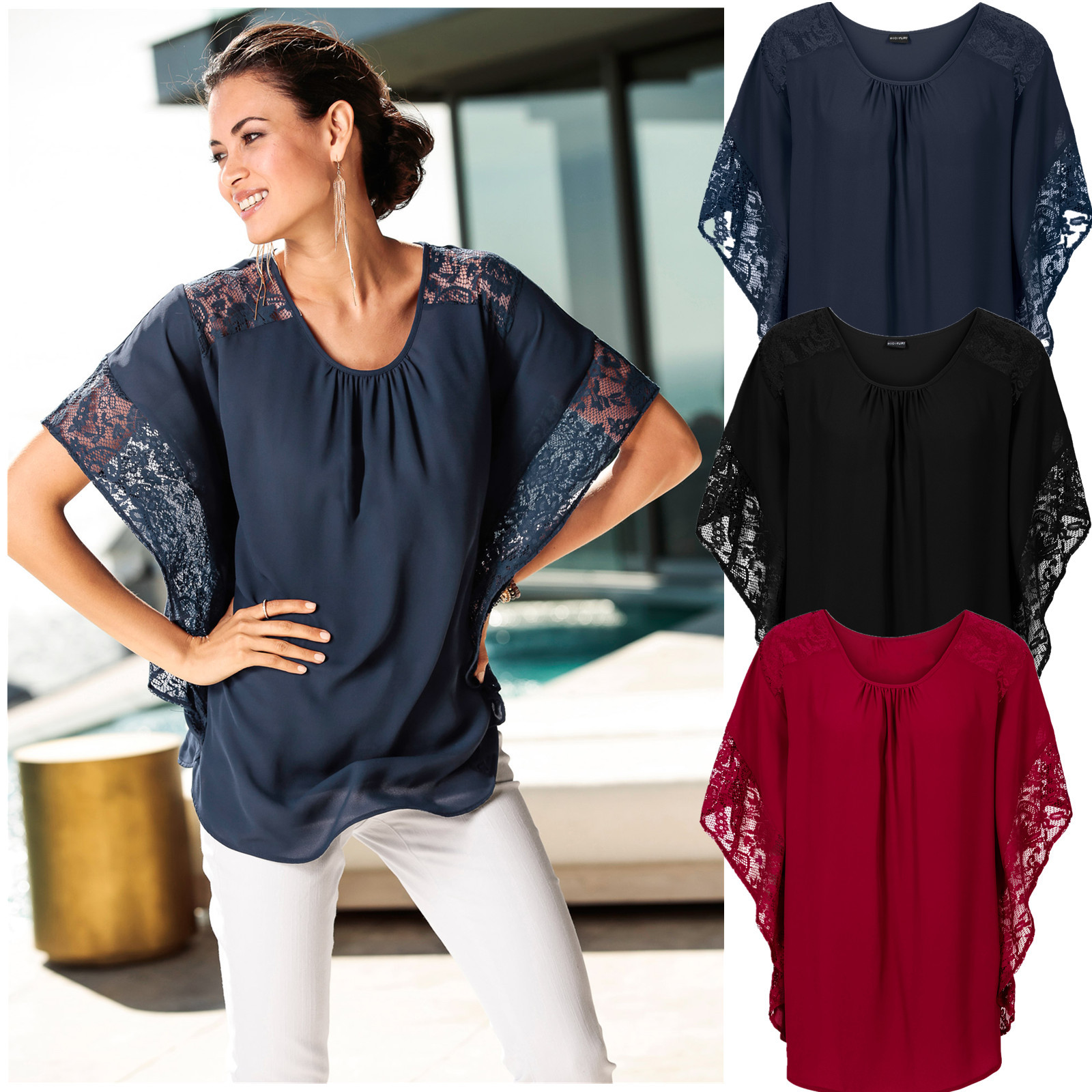 New Lace Stitching Four-sided Elastic Loose Versatile Casual Top