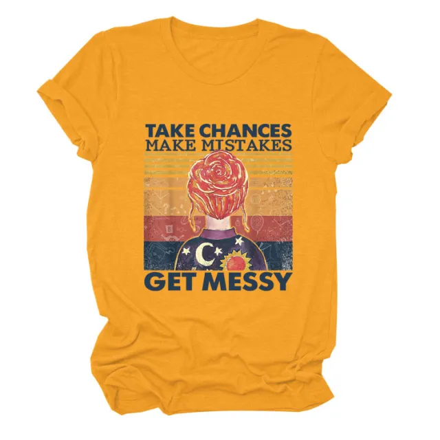 Women's Letter Printing Casual Loose Short Sleeve T shirt Mustard Yellow - Shop at LoveMi