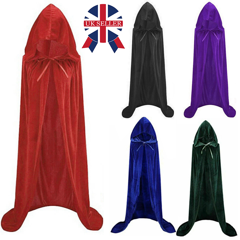 Halloween Hooded Velvet Cloak Robe Medieval Witchcraft Cape Robe Vampire Costume
